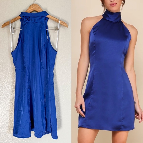 Elegant Blue Halter Dress - Picture 1 of 6